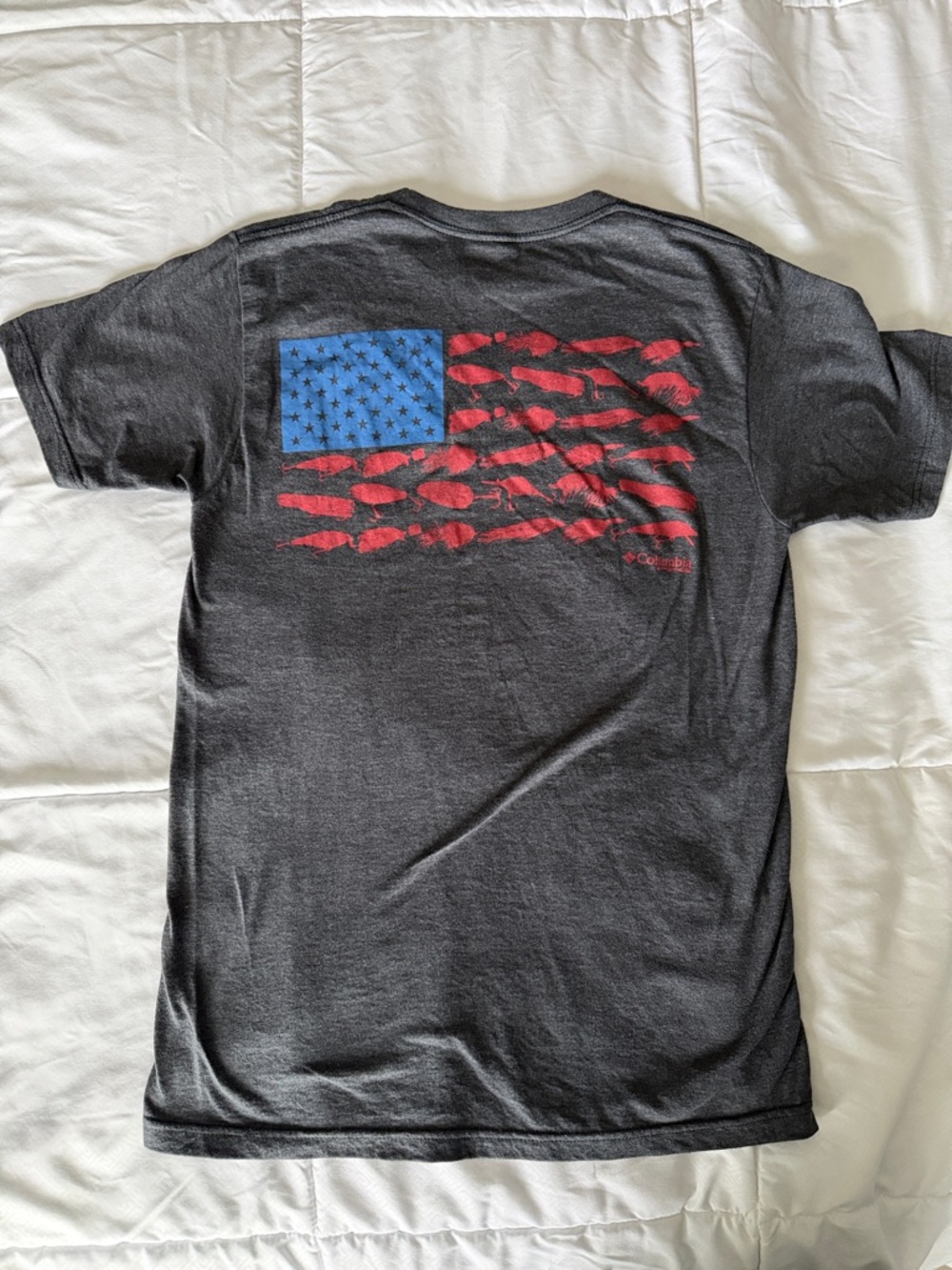 Columbia Graphic Flag Back Tee - Dark gray with Red & Blue Flag Print